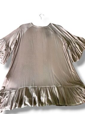 Anthropologie XL Dantelle Soft Ruffled Hem Sleeve Tunic Top Mushroom Gray Taupe